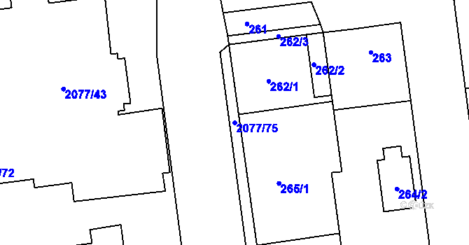 Parcela st. 2077/75 v KÚ Třemošná, Katastrální mapa
