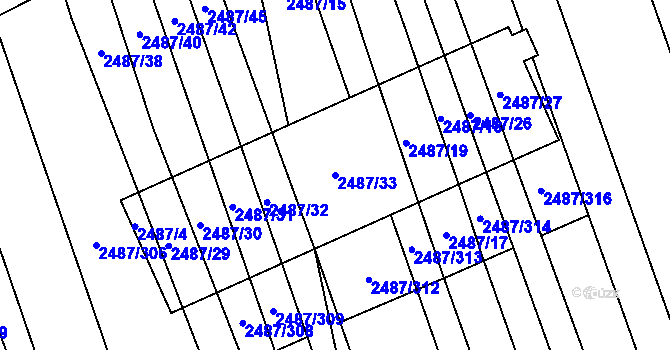 Parcela st. 2487/33 v KÚ Třemošná, Katastrální mapa