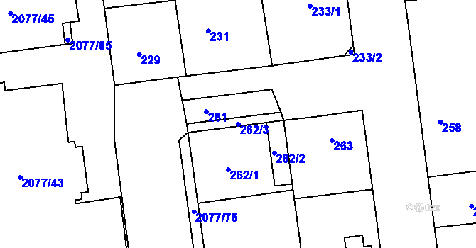 Parcela st. 262/3 v KÚ Třemošná, Katastrální mapa