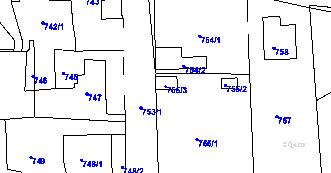 Parcela st. 755/3 v KÚ Třemošná, Katastrální mapa