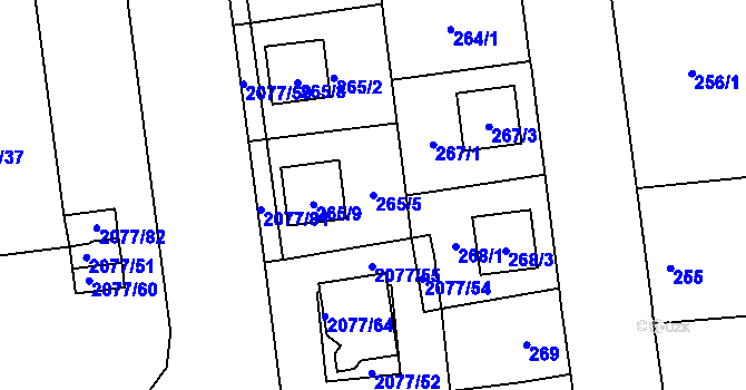 Parcela st. 265/5 v KÚ Třemošná, Katastrální mapa