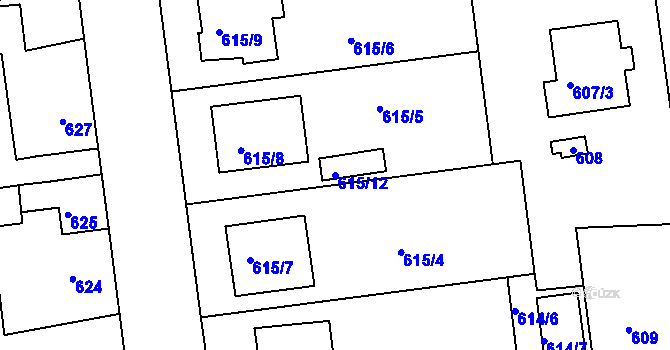 Parcela st. 615/12 v KÚ Třemošná, Katastrální mapa