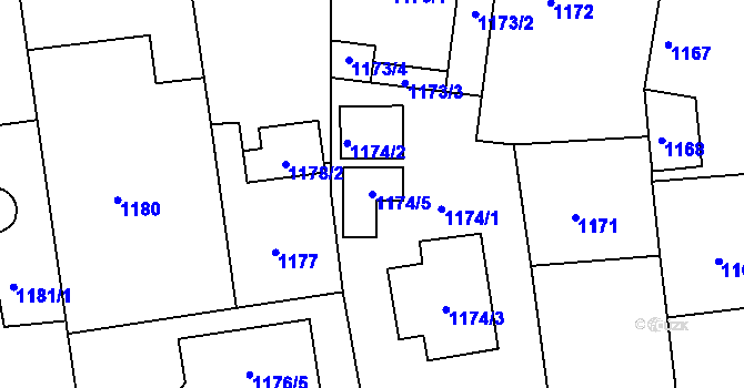 Parcela st. 1174/5 v KÚ Třemošná, Katastrální mapa