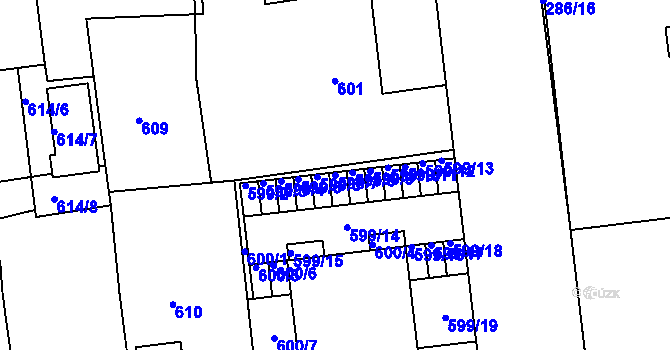 Parcela st. 599/7 v KÚ Třemošná, Katastrální mapa