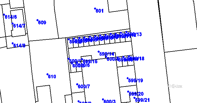 Parcela st. 599/14 v KÚ Třemošná, Katastrální mapa