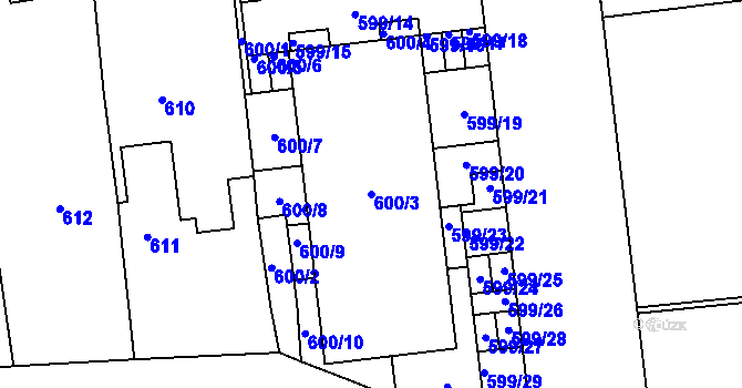 Parcela st. 600/3 v KÚ Třemošná, Katastrální mapa