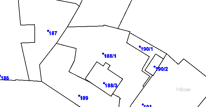 Parcela st. 188/1 v KÚ Záluží u Třemošné, Katastrální mapa