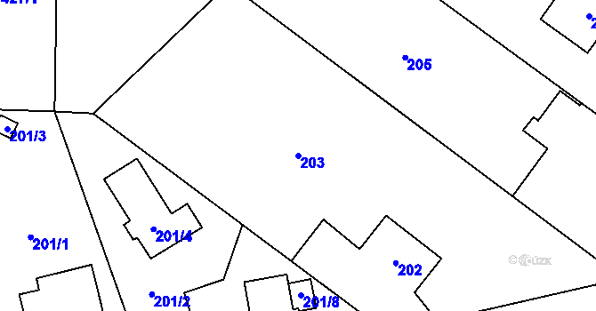 Parcela st. 203 v KÚ Záluží u Třemošné, Katastrální mapa