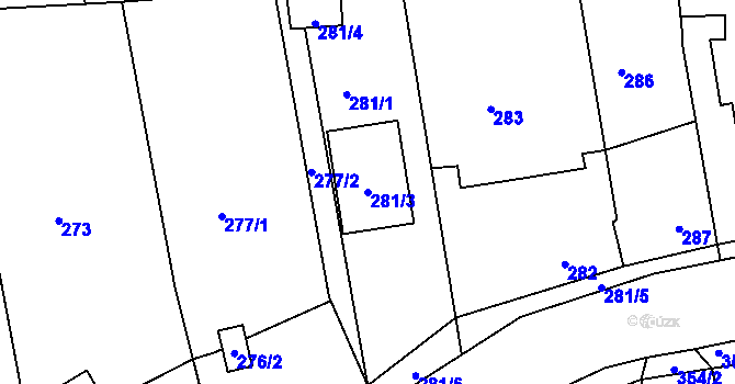Parcela st. 281/3 v KÚ Záluží u Třemošné, Katastrální mapa