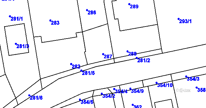 Parcela st. 287 v KÚ Záluží u Třemošné, Katastrální mapa
