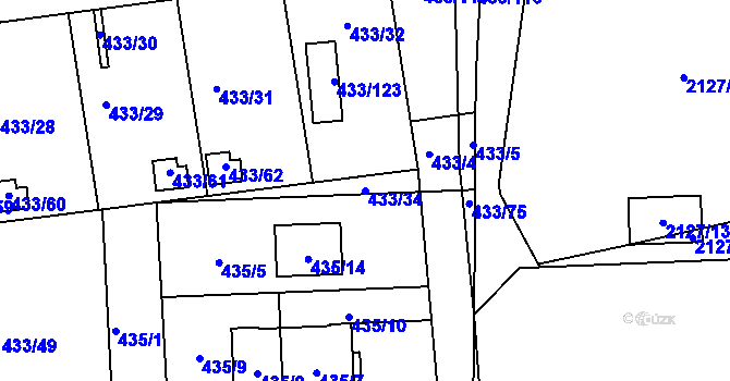 Parcela st. 433/34 v KÚ Záluží u Třemošné, Katastrální mapa