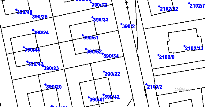 Parcela st. 390/34 v KÚ Záluží u Třemošné, Katastrální mapa