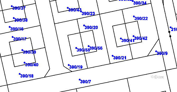 Parcela st. 390/56 v KÚ Záluží u Třemošné, Katastrální mapa