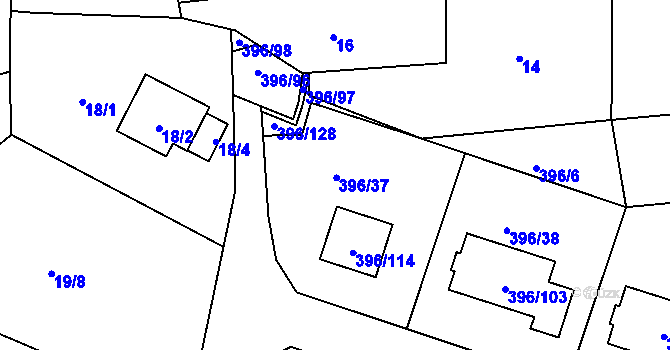 Parcela st. 396/37 v KÚ Záluží u Třemošné, Katastrální mapa