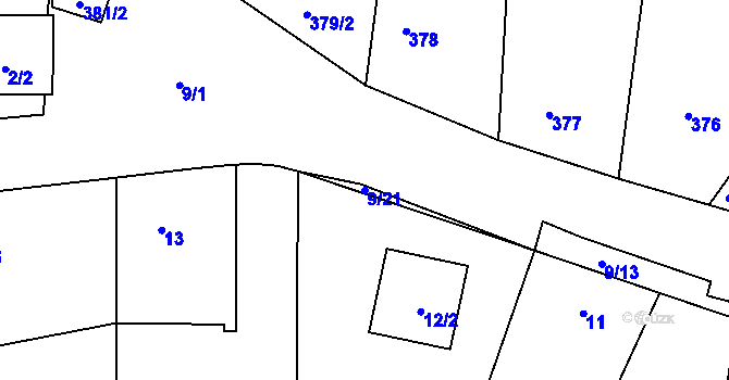 Parcela st. 9/21 v KÚ Záluží u Třemošné, Katastrální mapa