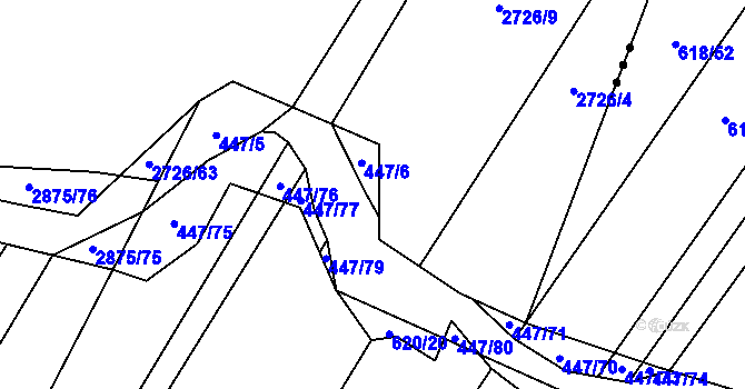 Parcela st. 447/7 v KÚ Záluží u Třemošné, Katastrální mapa