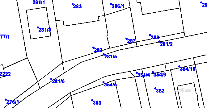 Parcela st. 281/5 v KÚ Záluží u Třemošné, Katastrální mapa