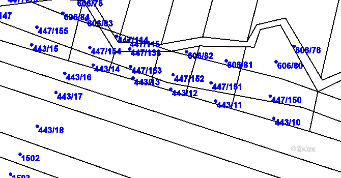 Parcela st. 443/12 v KÚ Záluží u Třemošné, Katastrální mapa