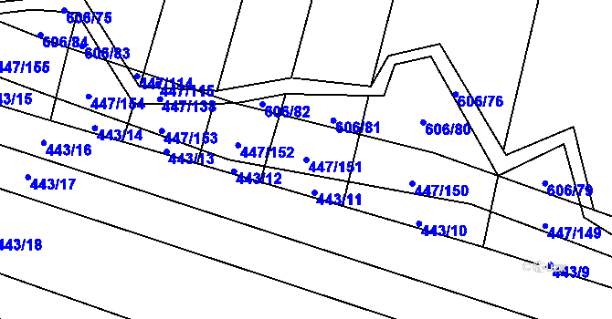 Parcela st. 447/151 v KÚ Záluží u Třemošné, Katastrální mapa
