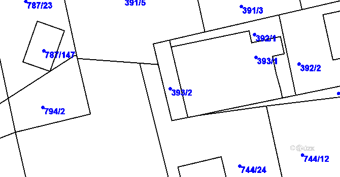 Parcela st. 393/2 v KÚ Záluží u Třemošné, Katastrální mapa