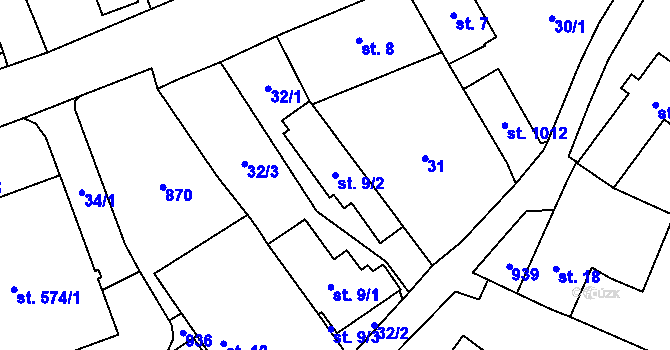 Parcela st. 9/2 v KÚ Třemošnice nad Doubravou, Katastrální mapa