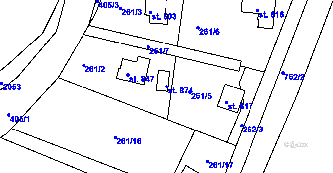 Parcela st. 874 v KÚ Třemošnice nad Doubravou, Katastrální mapa