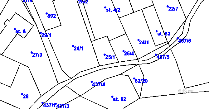 Parcela st. 25/1 v KÚ Třemošnice nad Doubravou, Katastrální mapa