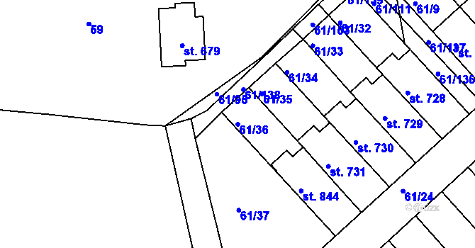 Parcela st. 61/36 v KÚ Třemošnice nad Doubravou, Katastrální mapa