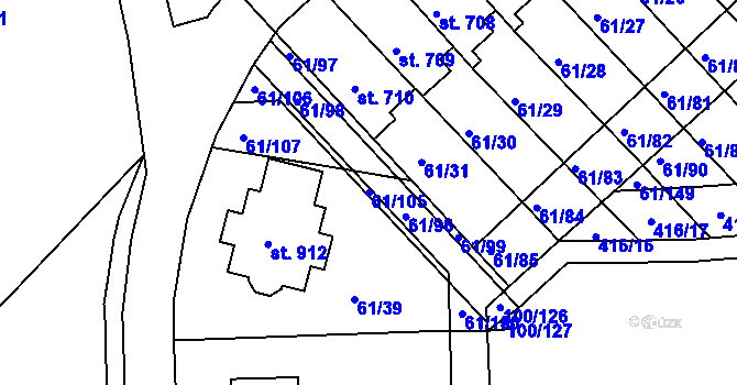 Parcela st. 61/105 v KÚ Třemošnice nad Doubravou, Katastrální mapa