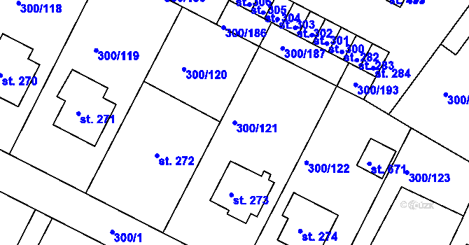 Parcela st. 300/121 v KÚ Třemošnice nad Doubravou, Katastrální mapa