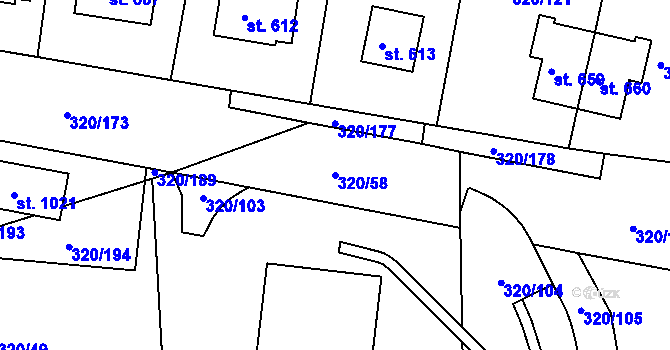 Parcela st. 320/58 v KÚ Třemošnice nad Doubravou, Katastrální mapa