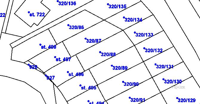 Parcela st. 320/88 v KÚ Třemošnice nad Doubravou, Katastrální mapa