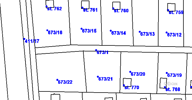Parcela st. 673/1 v KÚ Třemošnice nad Doubravou, Katastrální mapa