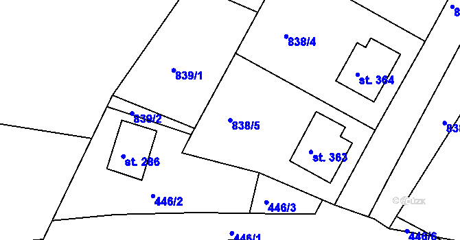 Parcela st. 838/5 v KÚ Třemošnice nad Doubravou, Katastrální mapa