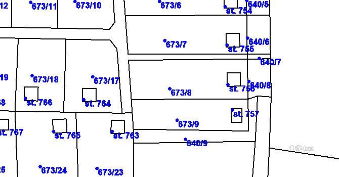 Parcela st. 673/8 v KÚ Třemošnice nad Doubravou, Katastrální mapa
