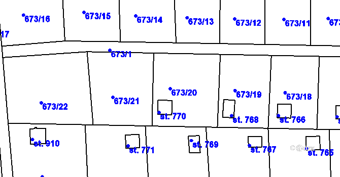 Parcela st. 673/20 v KÚ Třemošnice nad Doubravou, Katastrální mapa