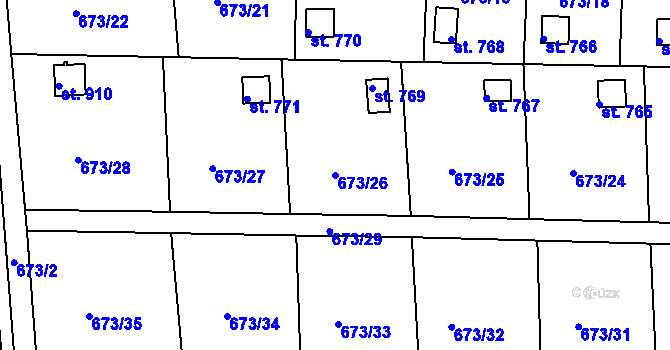 Parcela st. 673/26 v KÚ Třemošnice nad Doubravou, Katastrální mapa