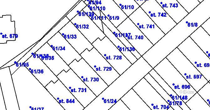 Parcela st. 728 v KÚ Třemošnice nad Doubravou, Katastrální mapa