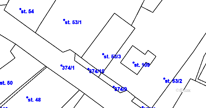 Parcela st. 53/3 v KÚ Třesovice, Katastrální mapa