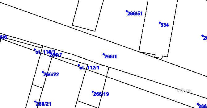 Parcela st. 266/1 v KÚ Třesovice, Katastrální mapa
