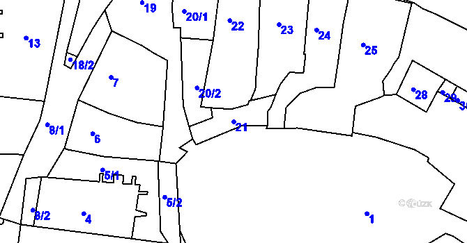 Parcela st. 21 v KÚ Třešť, Katastrální mapa