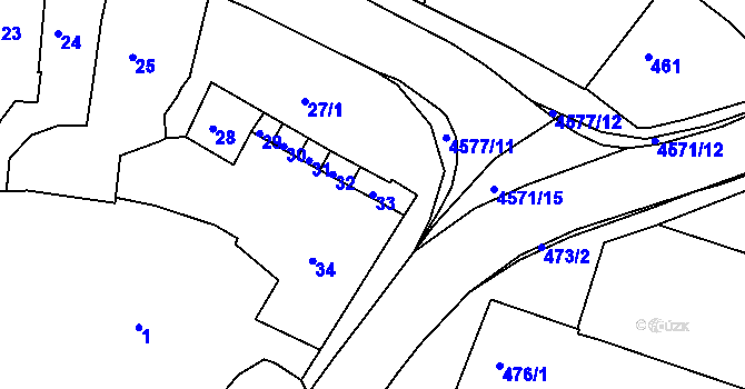 Parcela st. 33 v KÚ Třešť, Katastrální mapa