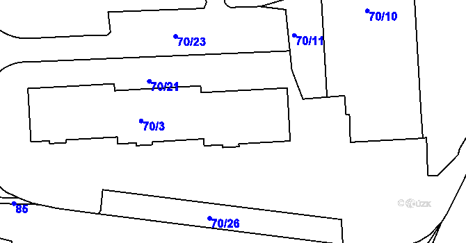 Parcela st. 70/3 v KÚ Třešť, Katastrální mapa