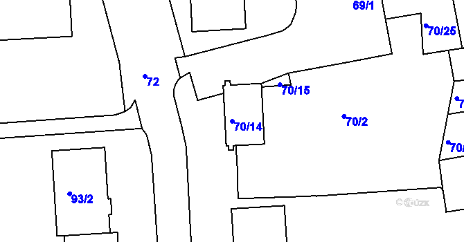 Parcela st. 70/14 v KÚ Třešť, Katastrální mapa