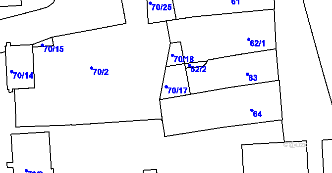 Parcela st. 70/17 v KÚ Třešť, Katastrální mapa