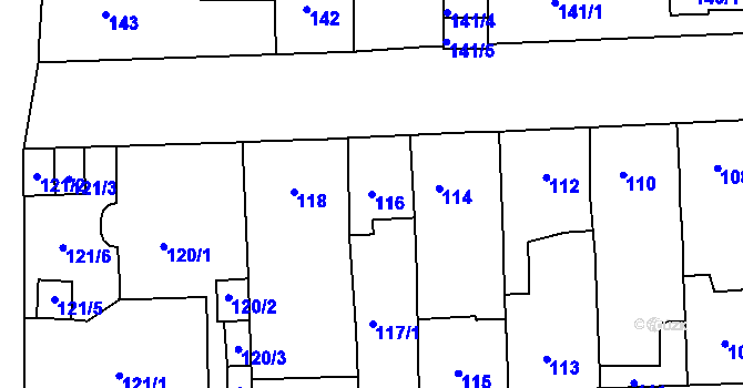 Parcela st. 116 v KÚ Třešť, Katastrální mapa