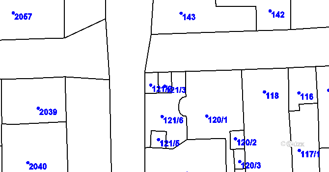 Parcela st. 121/3 v KÚ Třešť, Katastrální mapa