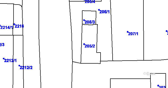 Parcela st. 205/2 v KÚ Třešť, Katastrální mapa