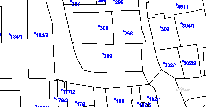 Parcela st. 299 v KÚ Třešť, Katastrální mapa