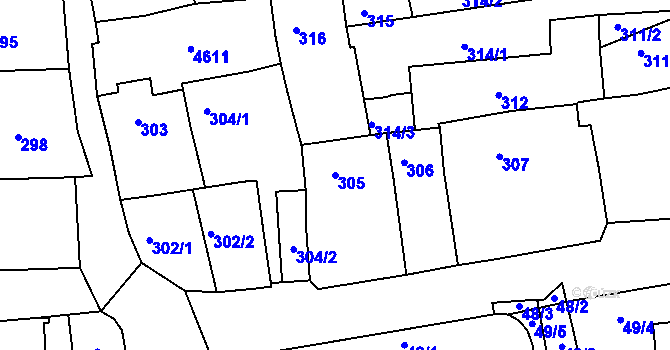 Parcela st. 305 v KÚ Třešť, Katastrální mapa